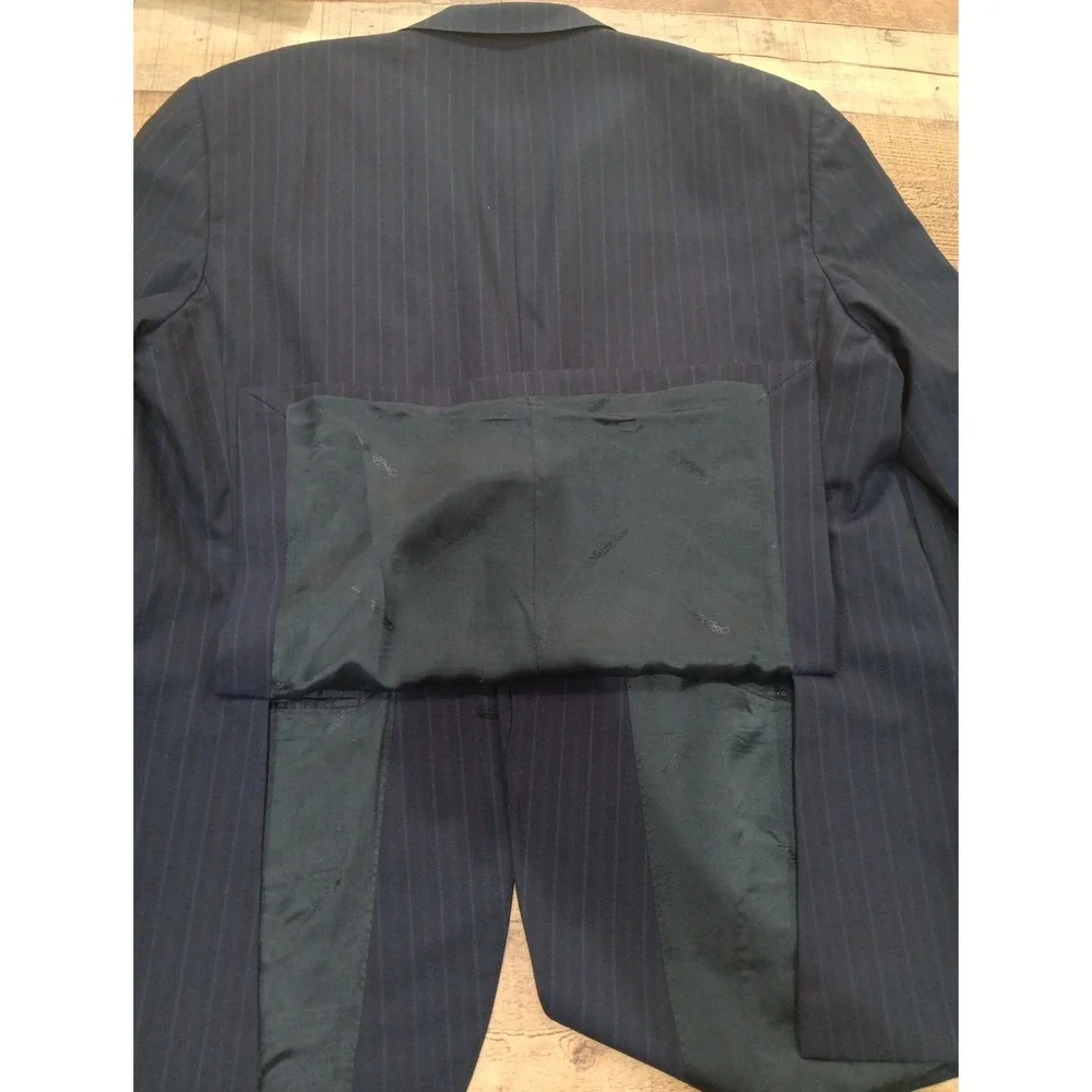 Ermenegildo‎ Zegna Saks Fifth Avenue Sport Coat Blazer Men 48 Navy Striped 2447